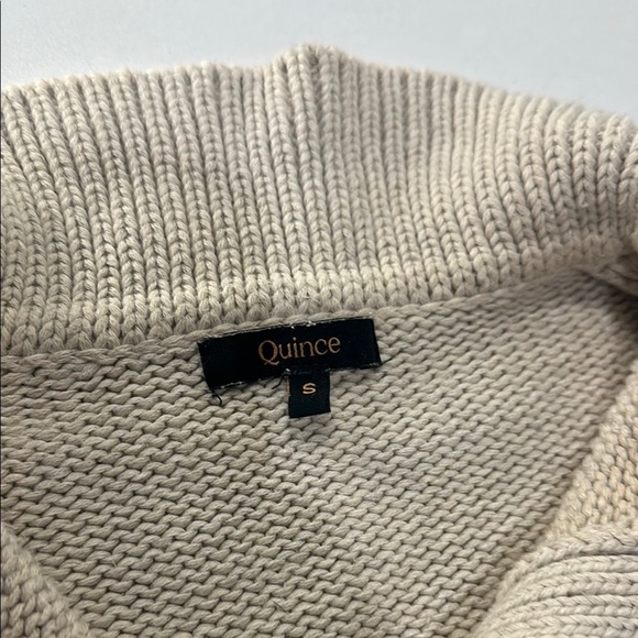 Quince Tan and White V-Neck Sweater with Stripes - Picture 2 of 5